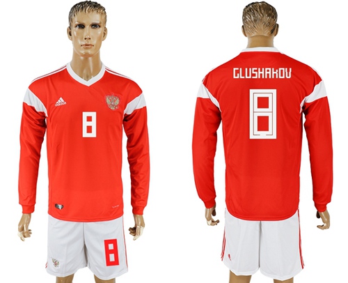 Russia #8 Glushakov Red Home Long Sleeves Soccer Country Jersey